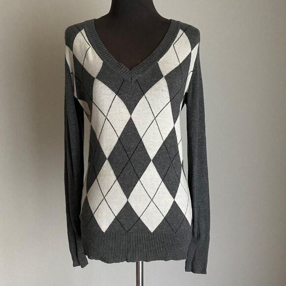 Old Navy sz S gray cotton diamond geo print sweater - Picture 1 of 9